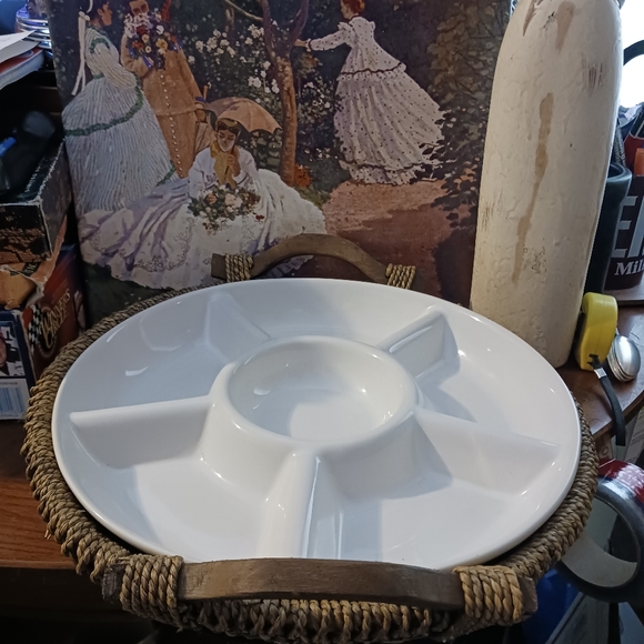 🥙Pier 1 RARE Vtg.6 Part Design Ceramic & Sea Grass Wicker Set.🥪🌮🥝 - Picture 15 of 16
